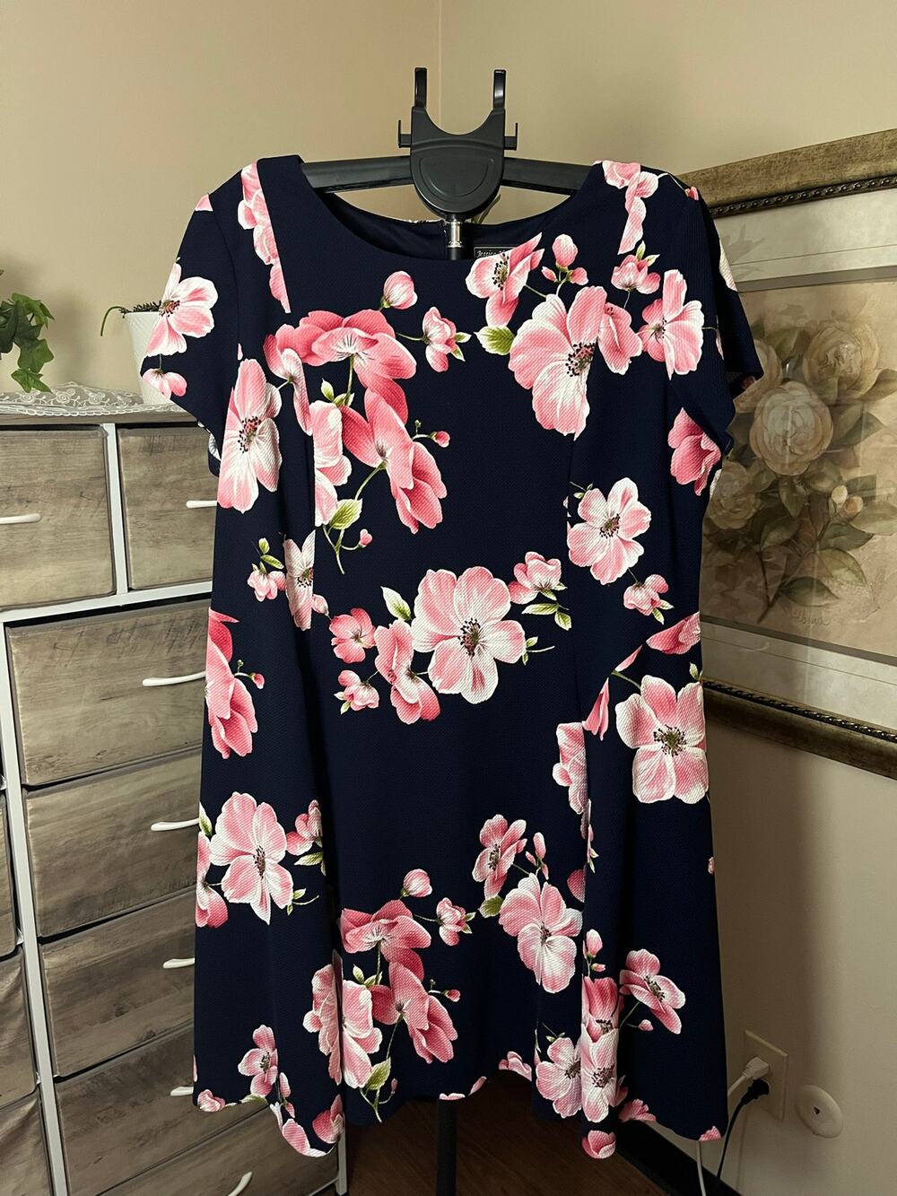 Jessica Howard Women’s 22W Navy Pink Floral Fit & Flare Dress Plus Size